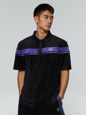 Sergio Tacchini Damarindo Velour Polo Velour Trainingsanzug Herren Schwarz | CGDR67928