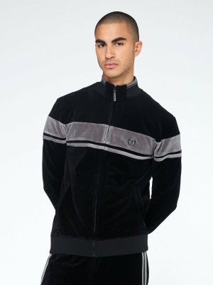 Sergio Tacchini Damarindo Velour Trainingsjacke Trainingsanzug Herren Schwarz | DYLZ94627