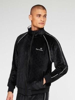 Sergio Tacchini Debossed Velour Trainingsjacke Jacke Herren Schwarz | UXMK81390