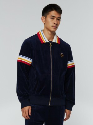 Sergio Tacchini Goran Velour Trainingsjacke Archivio Trainingsanzug Herren Blau | RWHA61489
