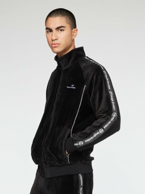 Sergio Tacchini Logo Velour Trainingsjacke Trainingsanzug Herren Schwarz | LRYC10236