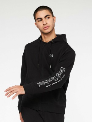 Sergio Tacchini Serif Logo Zip Hoodie Herren Schwarz | OBCZ08192